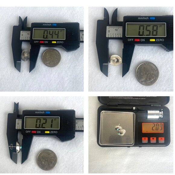 VTG Sterling Silver 925 Very Dainty Oval Shadowbox Turquoise Stud Earrings - Picture 10 of 16